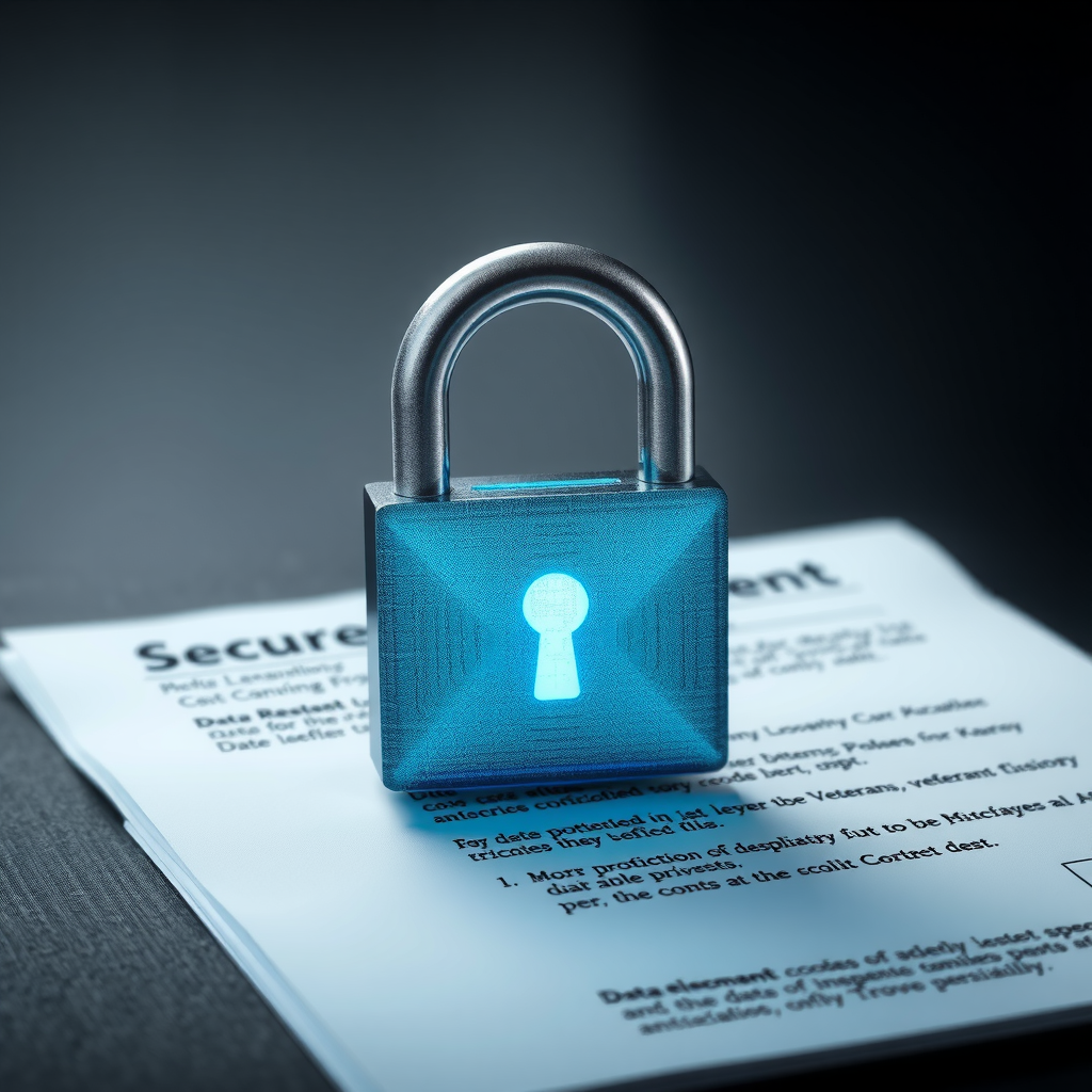 Secure document with lock symbol representing data protection and privacy for veterans, military service members, and their families using Troopers Assisting Troops services