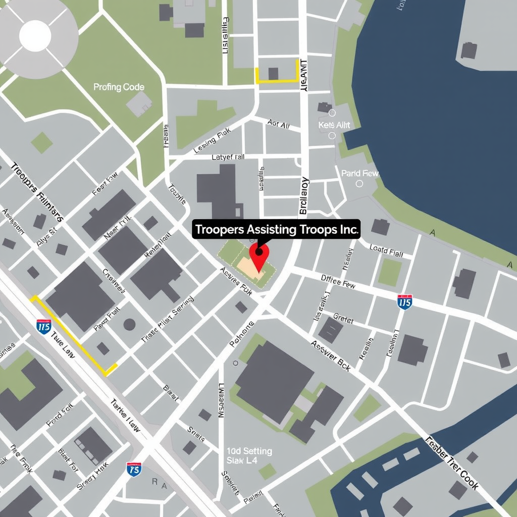 Map showing location of Troopers Assisting Troops Inc office at 103 Midstreams Place, Brick, NJ 08724 with surrounding streets and landmarks for easy navigation