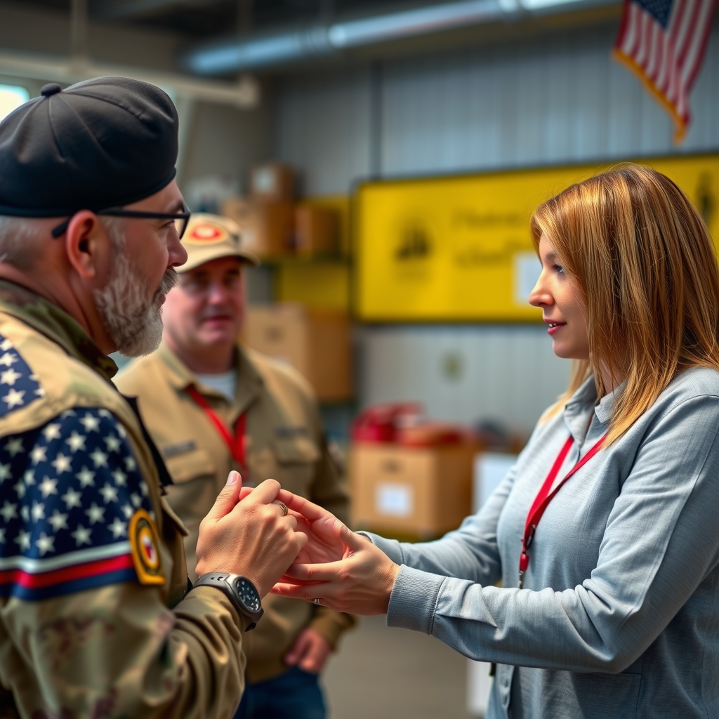 Veterans receiving support services including job placement assistance, counseling, and educational resources from Troopers Assisting Troops staff members