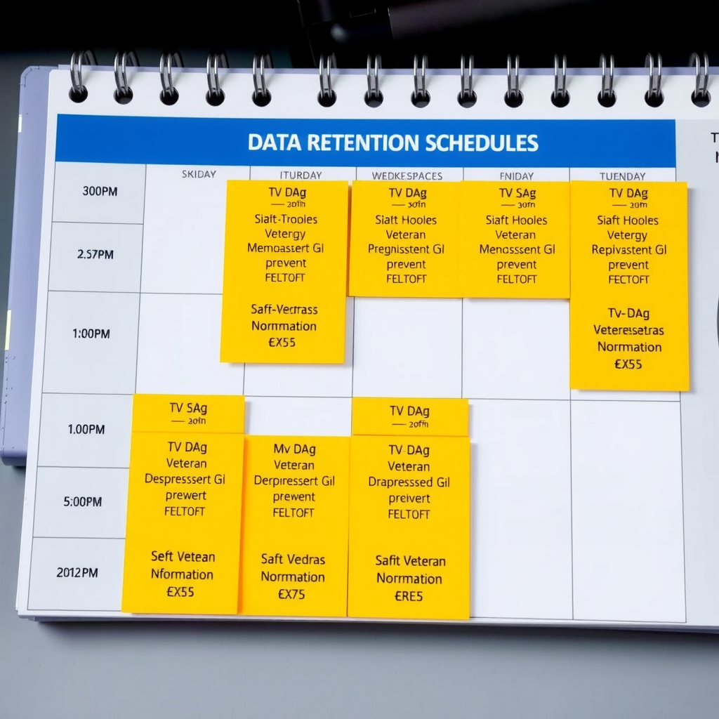 Calendar and document management system showing data retention schedules and secure deletion processes for veteran information at Troopers Assisting Troops